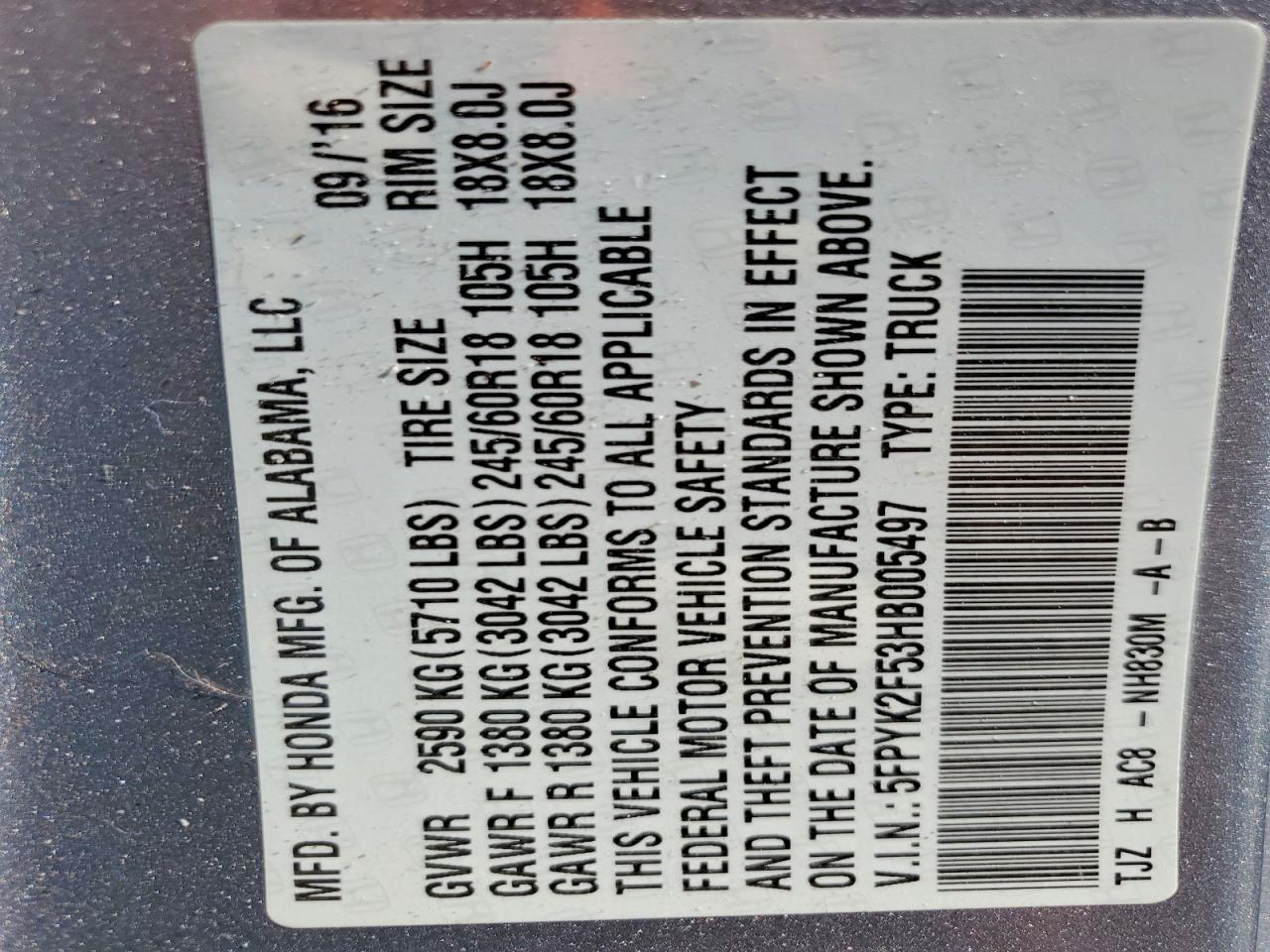 2017 Honda Ridgeline RTL