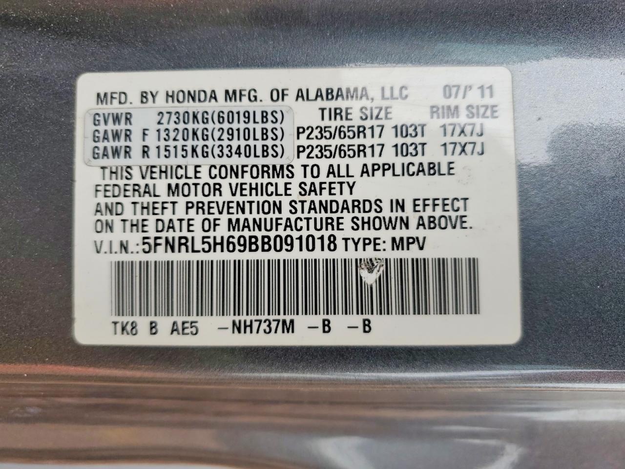 2011 Honda Odyssey exl