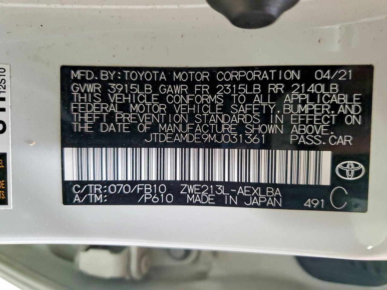 2021 Toyota Corolla le