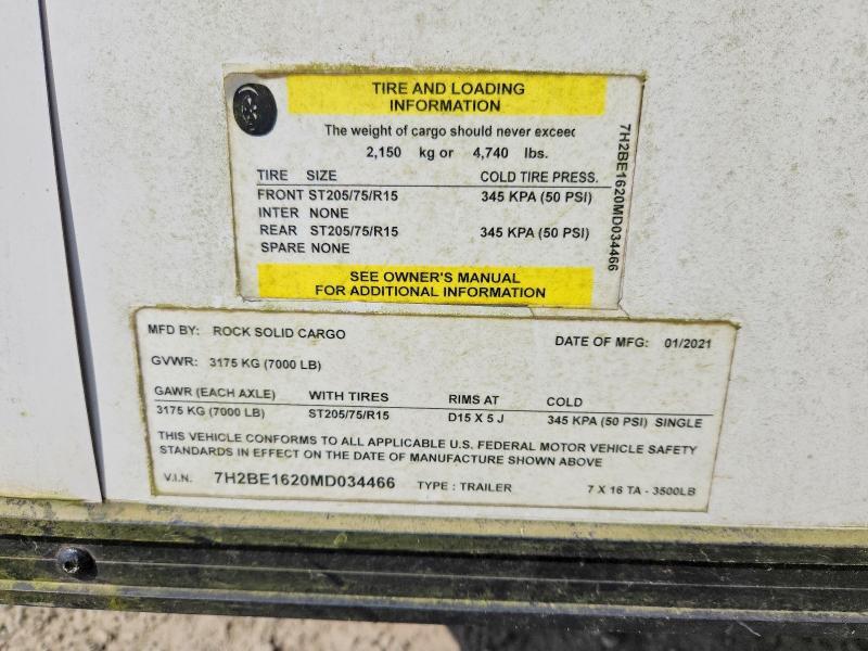 2021 Rocksolid Cargo 7c16ta Enclosed Cargo Trailer