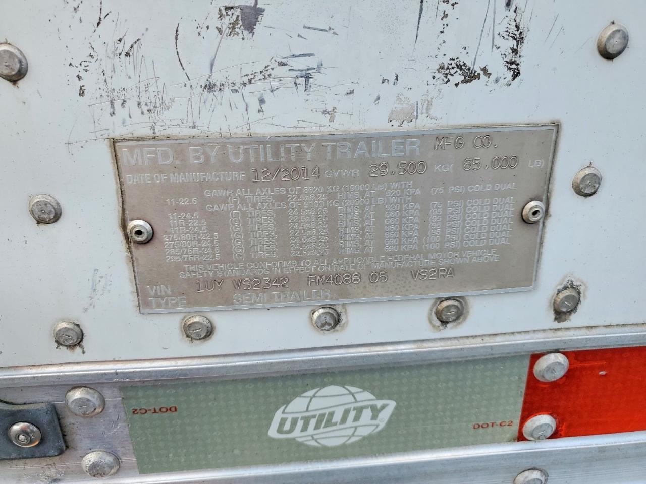 2015 Utility VS2RA Refrigerated Van Trailer