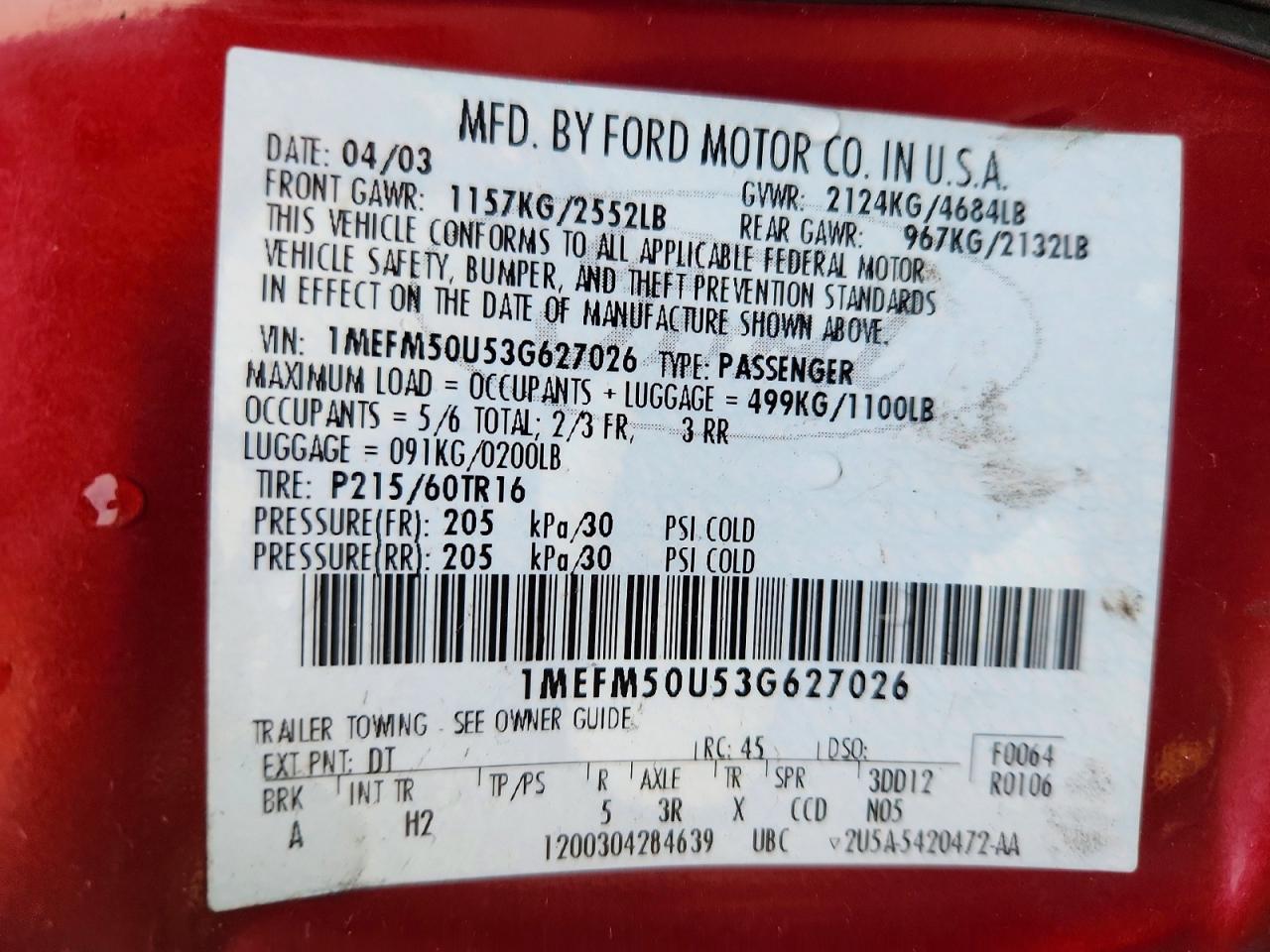 2003 Mercury Sable gs