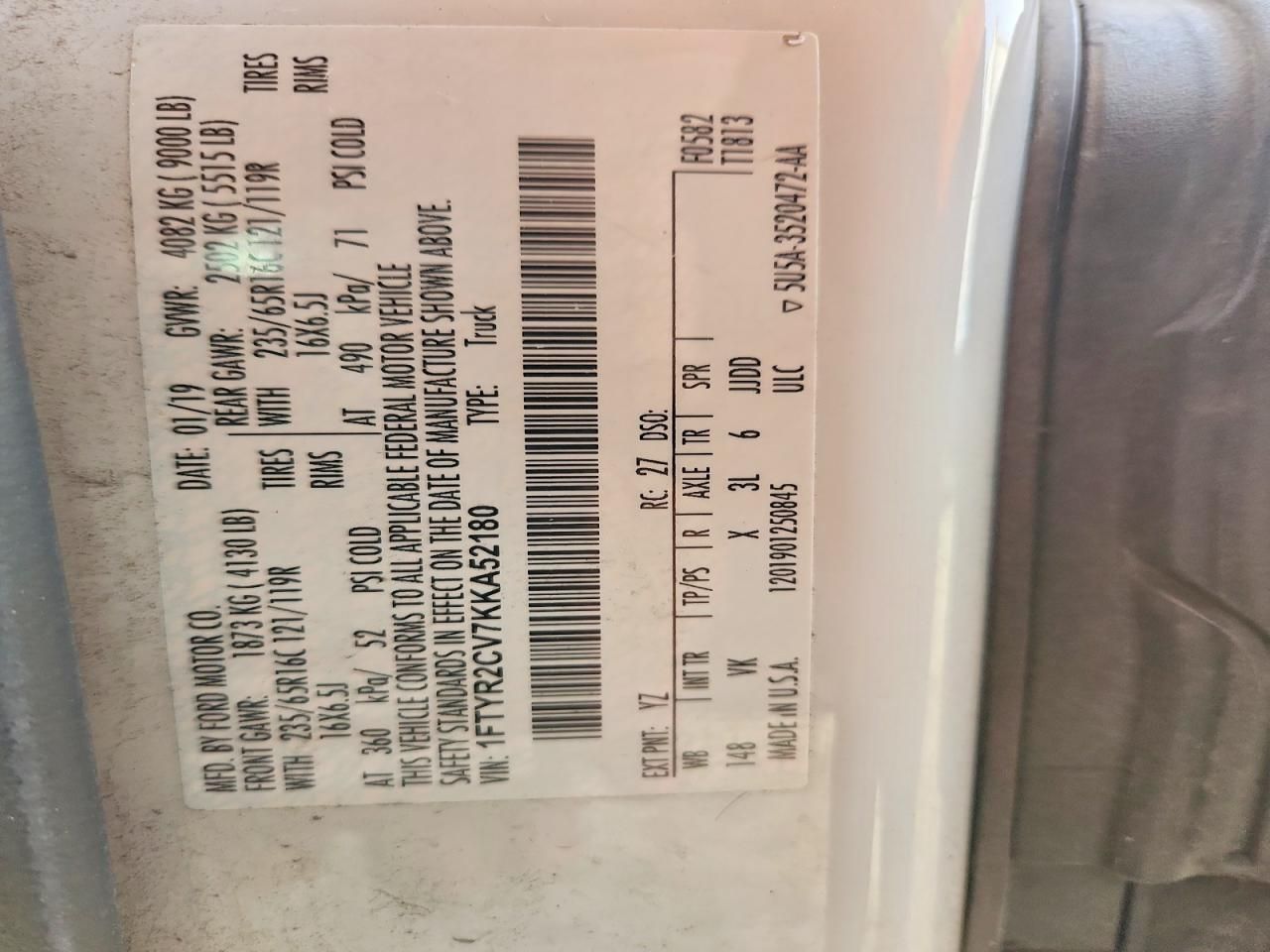 2019 Ford Transit 250 Utility / Service Van