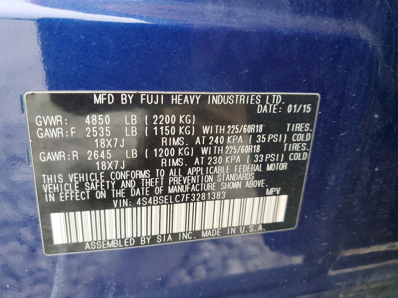 2015 Subaru Outback 3.6r Limited