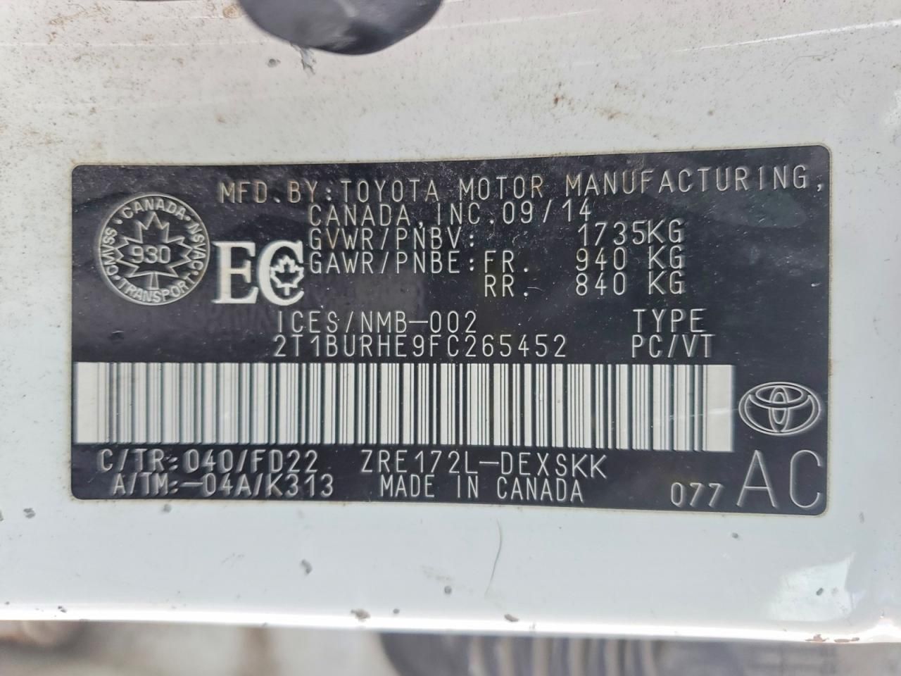 2015 Toyota Corolla l