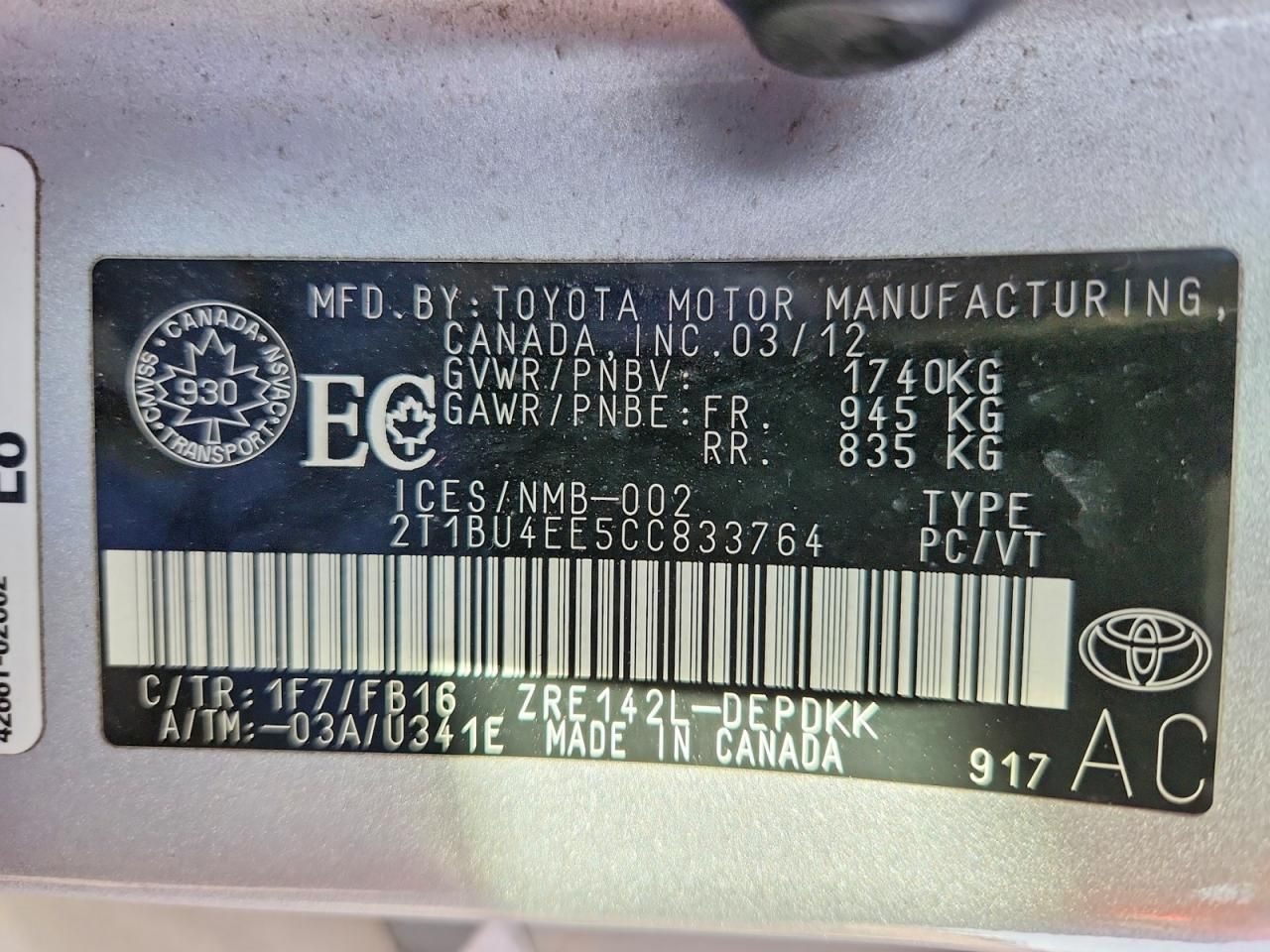 2012 Toyota Corolla Base