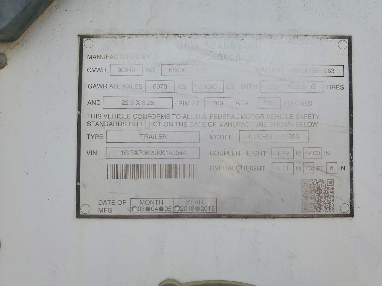 2019 Great Dane 2019 Great Dane CCC-3314-01053 DRY Van Trailer