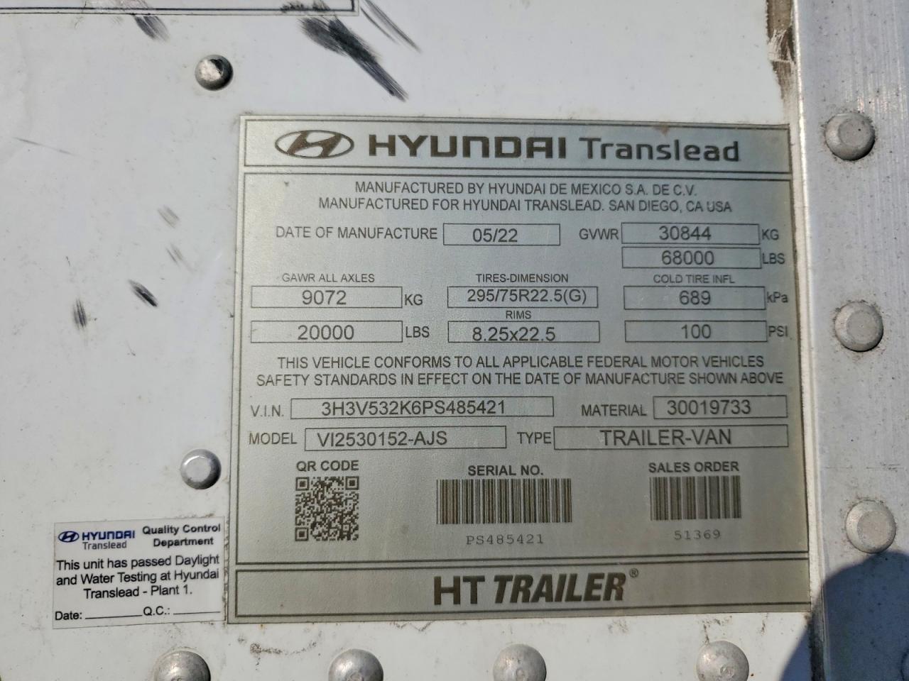 2023 Hyundai Translead VI2530152-AJS DRY Van Trailer