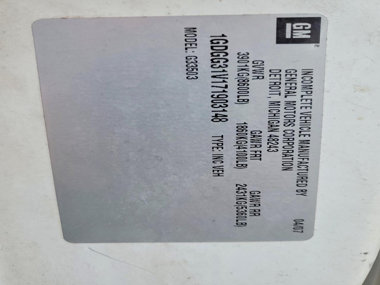 2007 GMC Savana Cutaway G3500