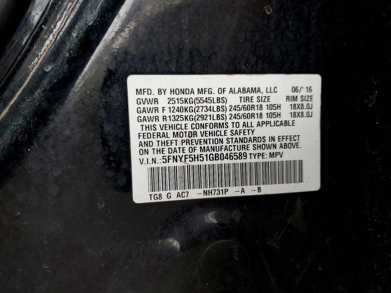 2016 Honda Pilot exl