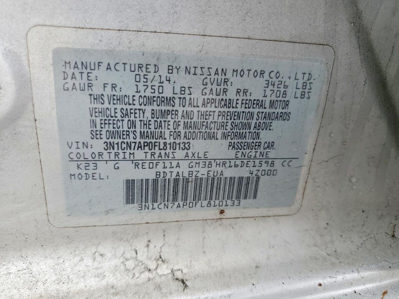 2015 Nissan Versa 1.6 sv