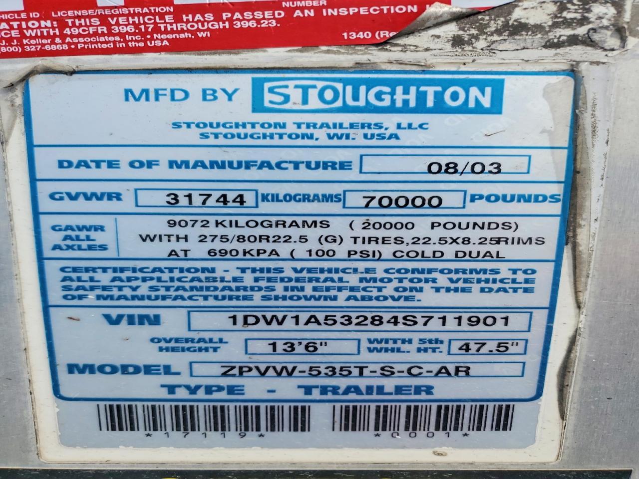 2004 Stoughton COM Trailer