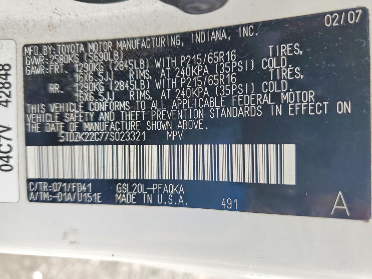 2007 Toyota Sienna xle