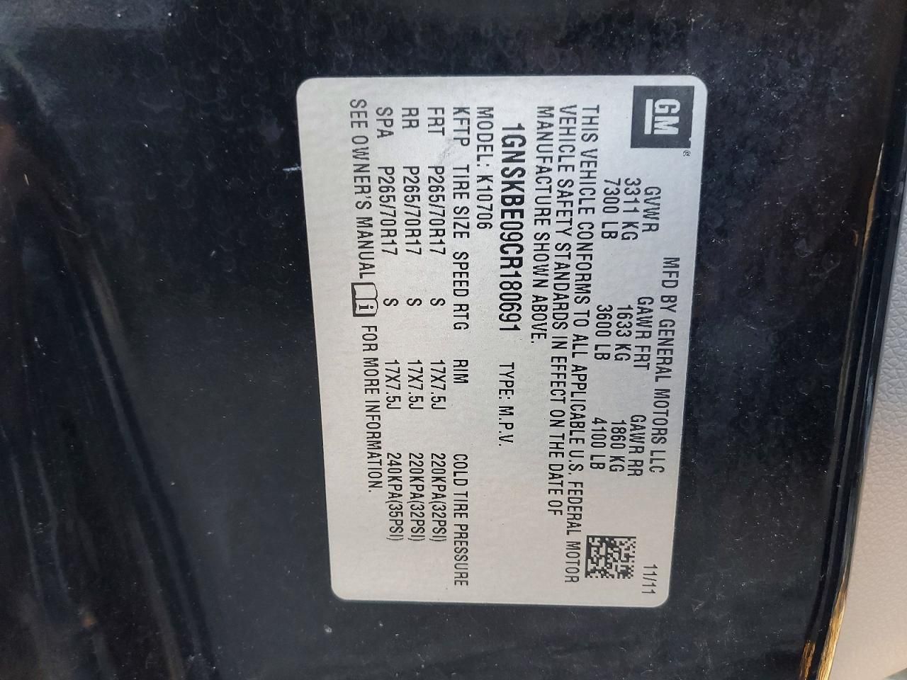 2012 Chevrolet Tahoe K1500 lt