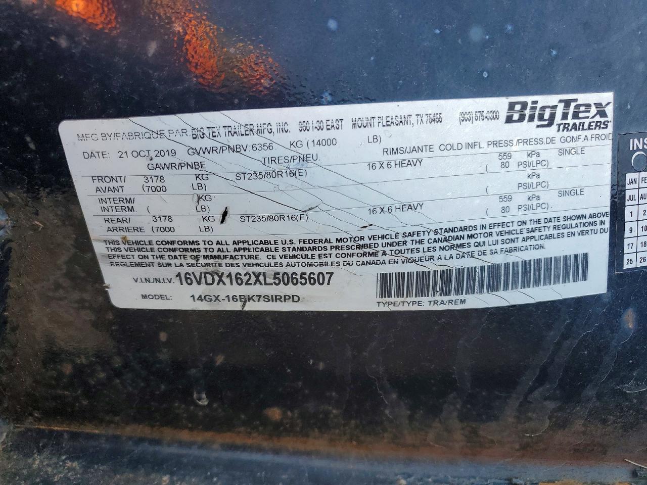 2020 Big Tex 14GX-16BK7SIRPD Dump Trailer