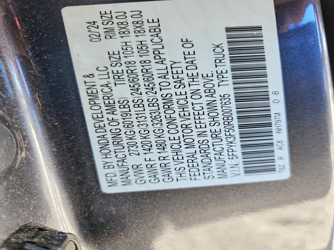 2024 Honda Ridgeline rtl