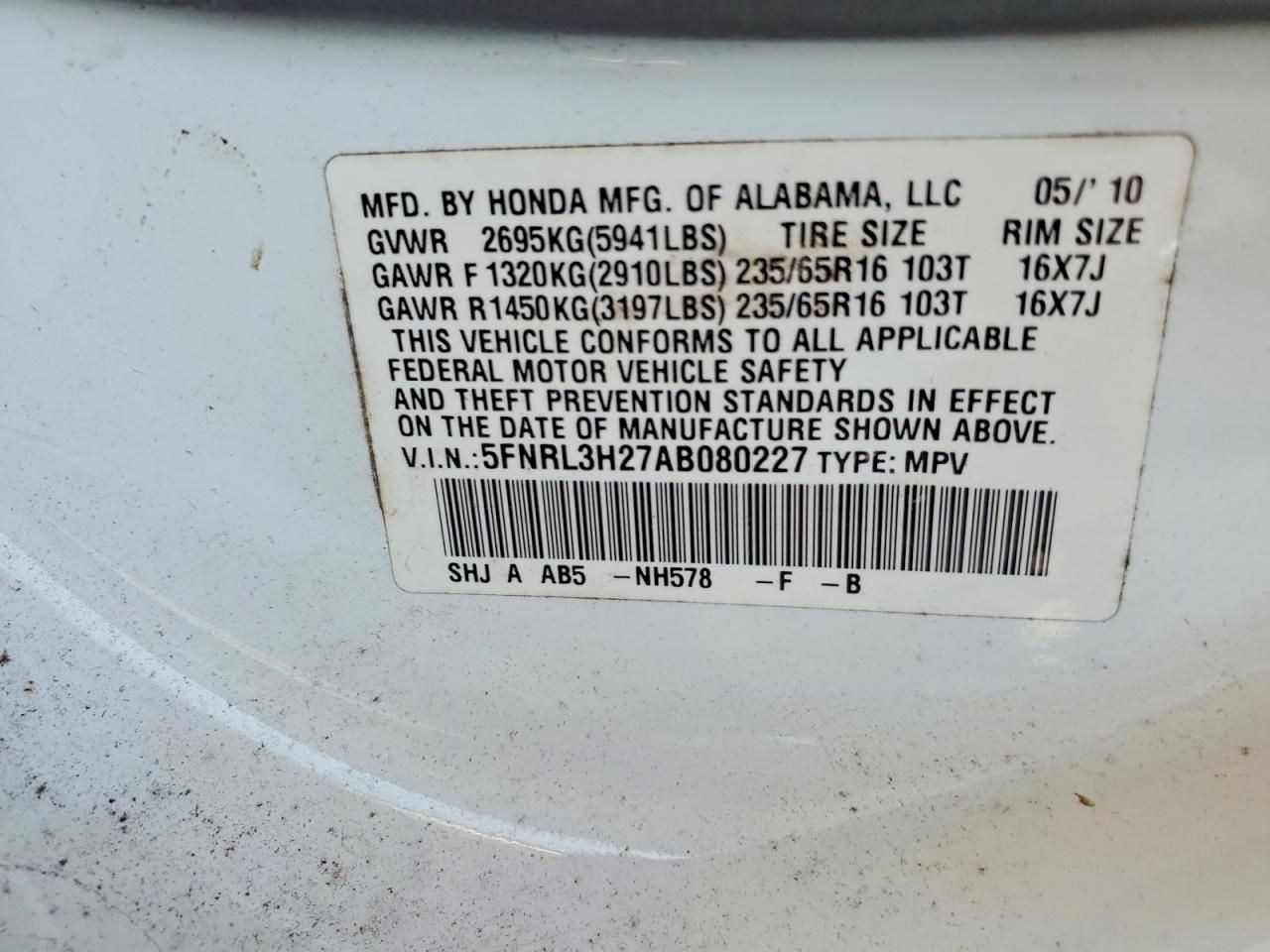 2010 Honda Odyssey lx