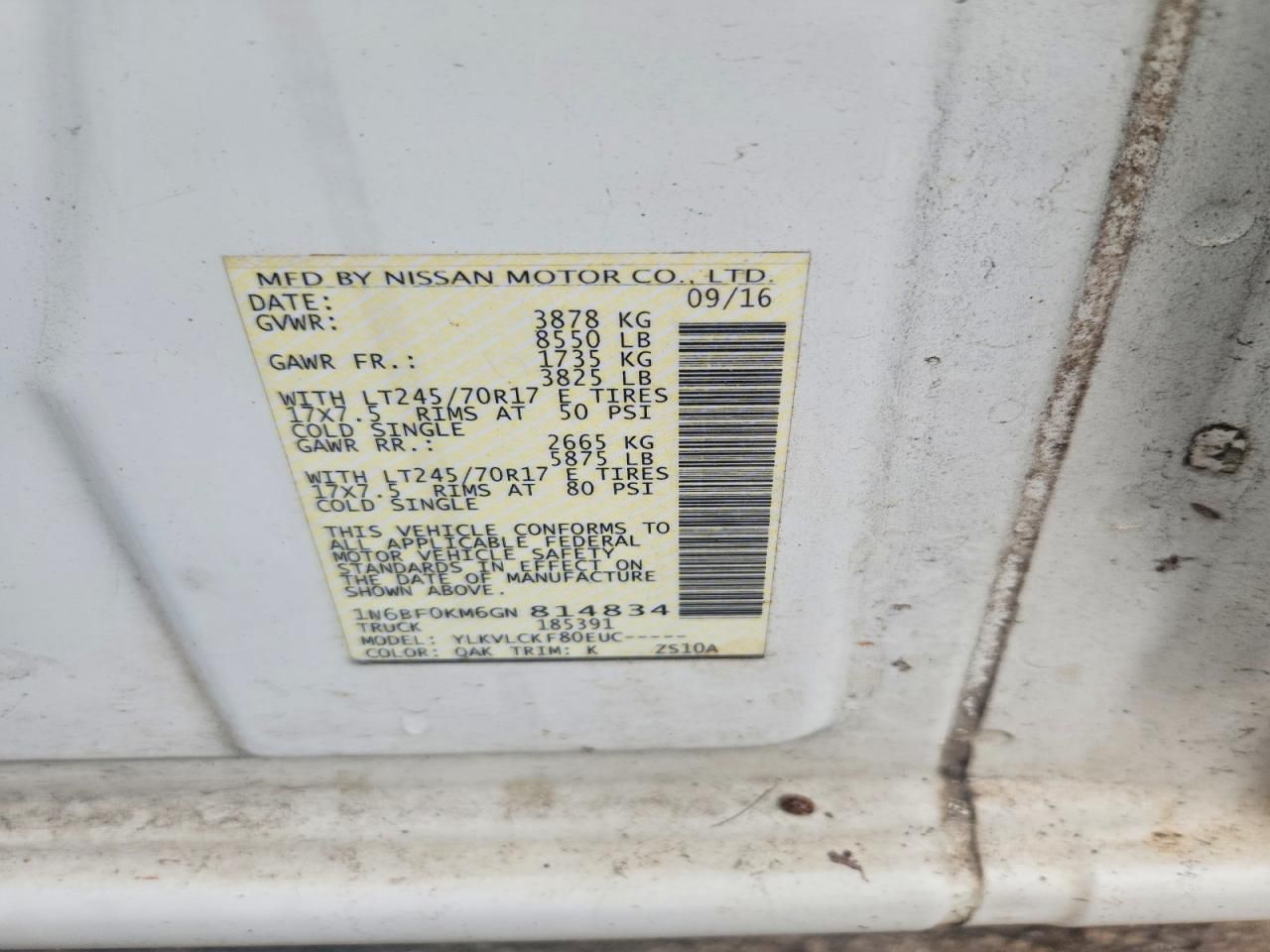 2016 Nissan NV 1500 S