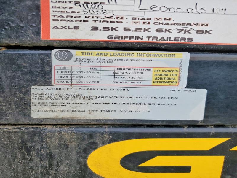 2025 Griffin Trailer 2025 Griffin GT-714 Dump Trailer
