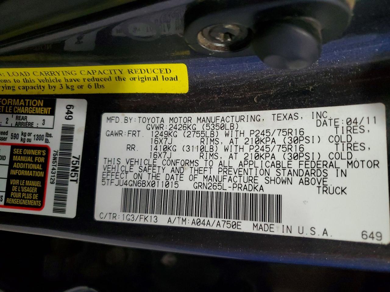 2011 Toyota Tacoma Prerunner V6