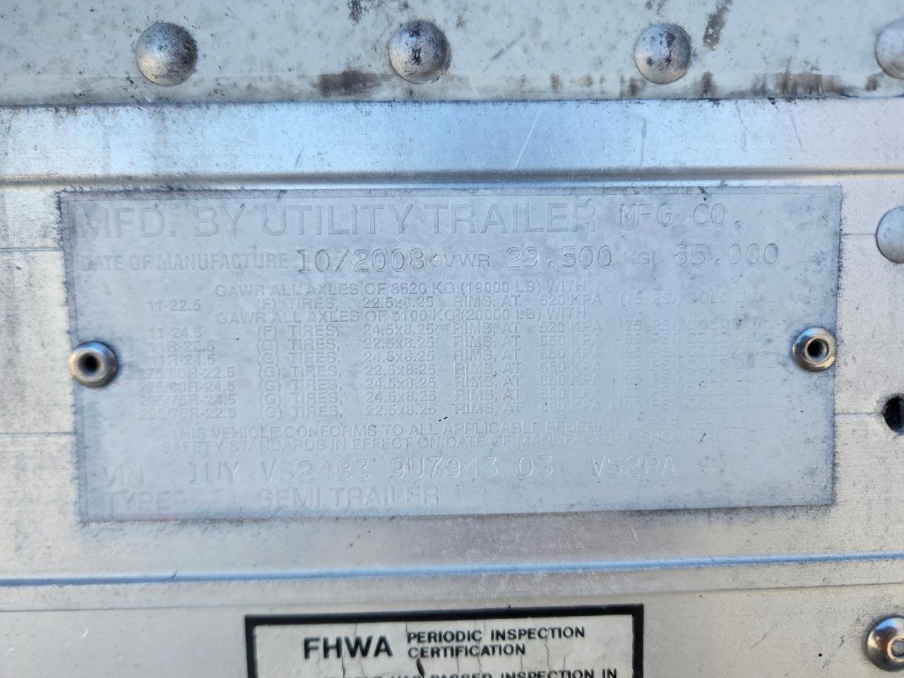 2009 Utility VS2RA Refrigerated Van Trailer