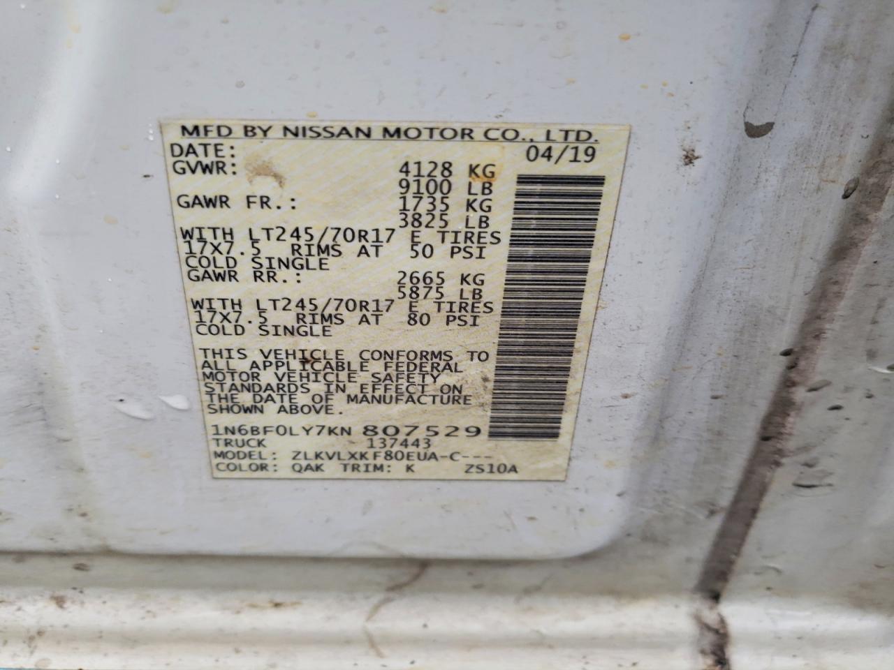 2019 Nissan NV 2500 Utility / Service Van