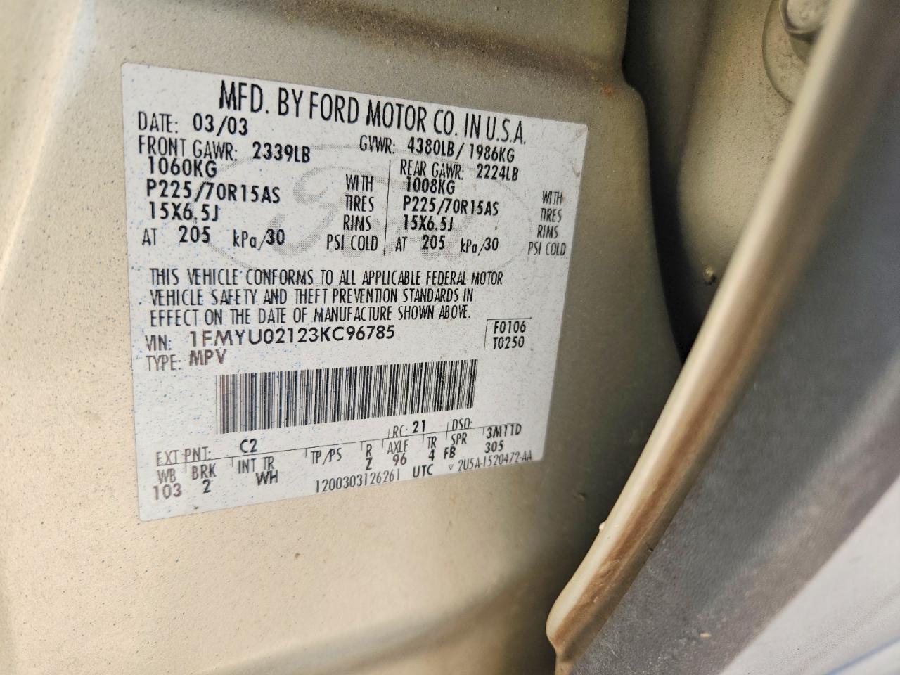 2003 Ford Escape xls