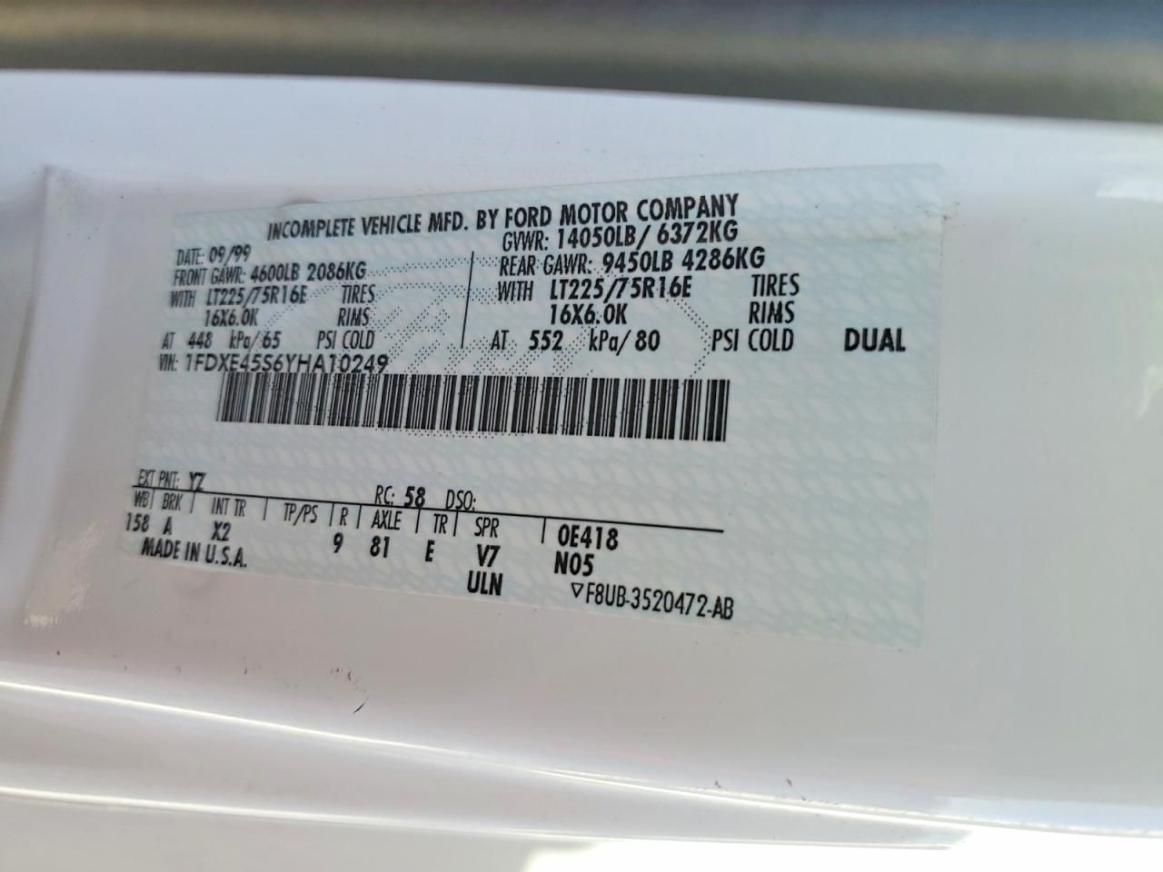 2000 Itasco 2000 Ford Econoline E450 Super Duty Cutaway Van