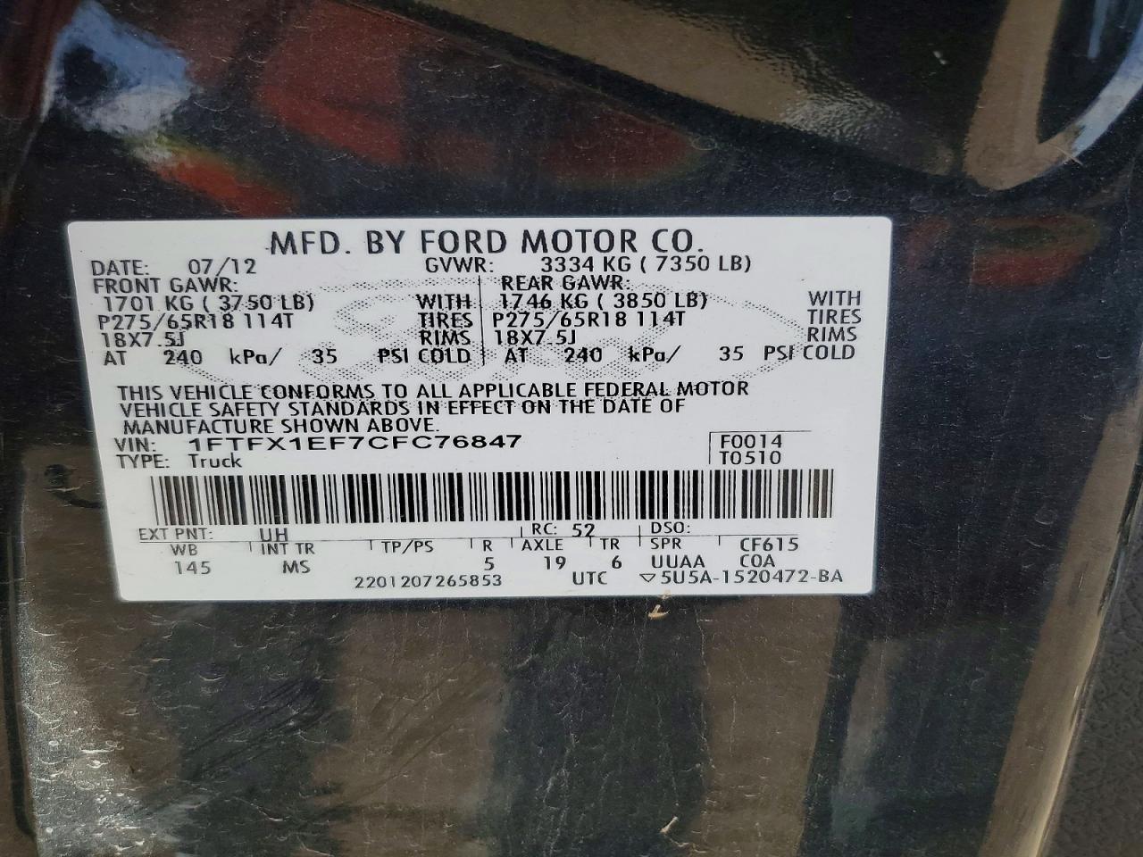 2012 Ford F150 Super cab