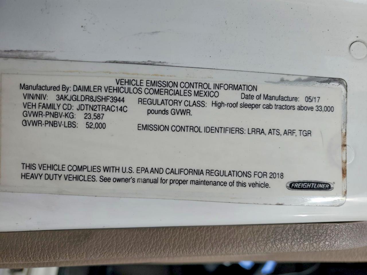 2018 Freigliner 2018 Freightliner Cascadia 125 Semi Truck