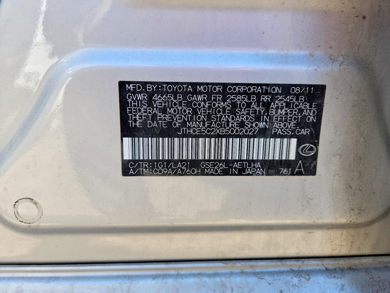 2011 Lexus Is 350 Base