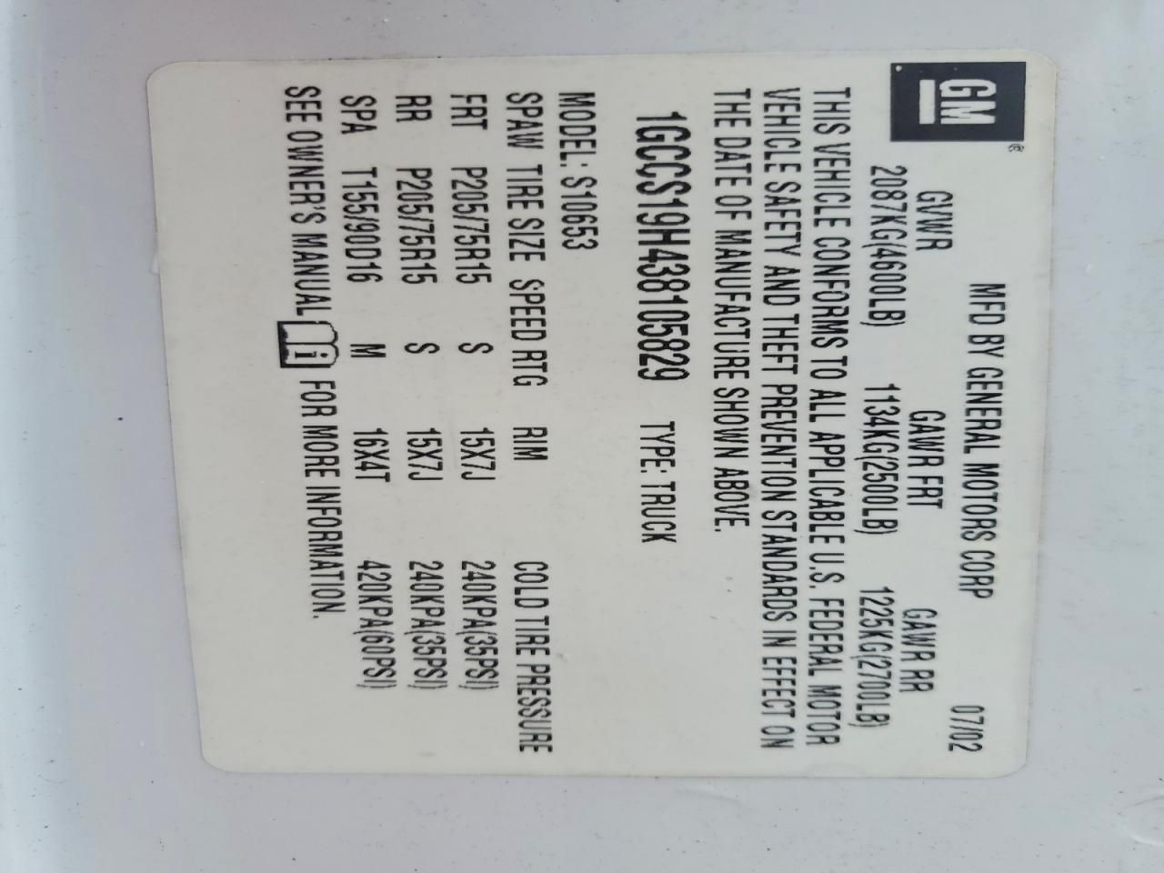 2003 Chevrolet S Truck S10