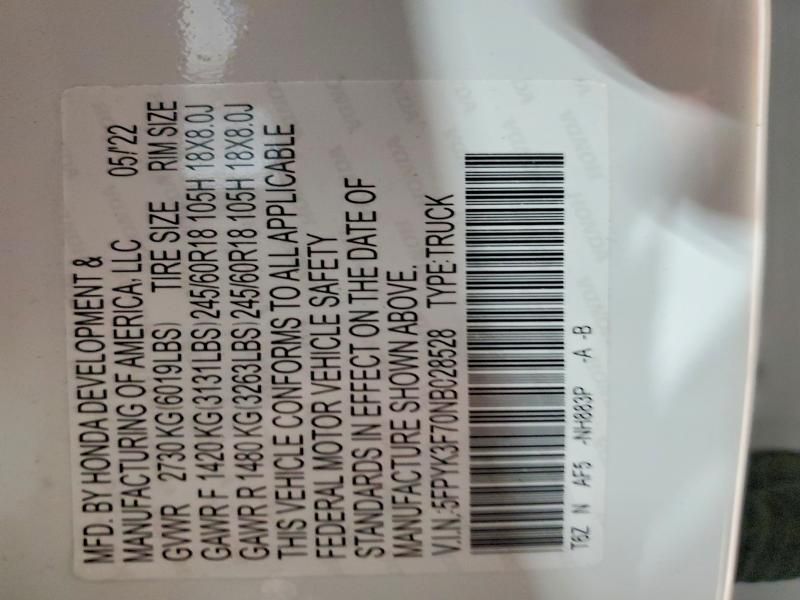 2022 Honda Ridgeline rtl