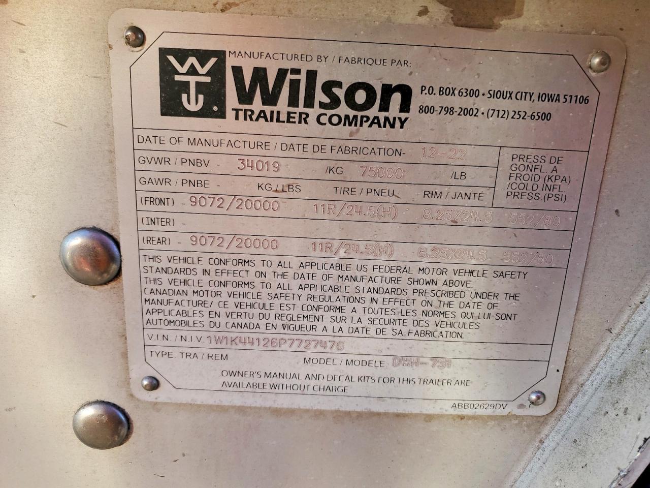 2023 Wilson 2023 Wfal Unknown-Grain Trailer