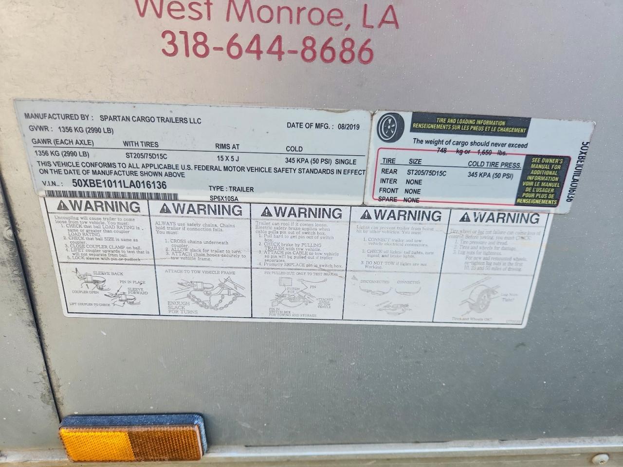 2020 Spartan Cargo SP6X10SA Enclosed Cargo Trailer
