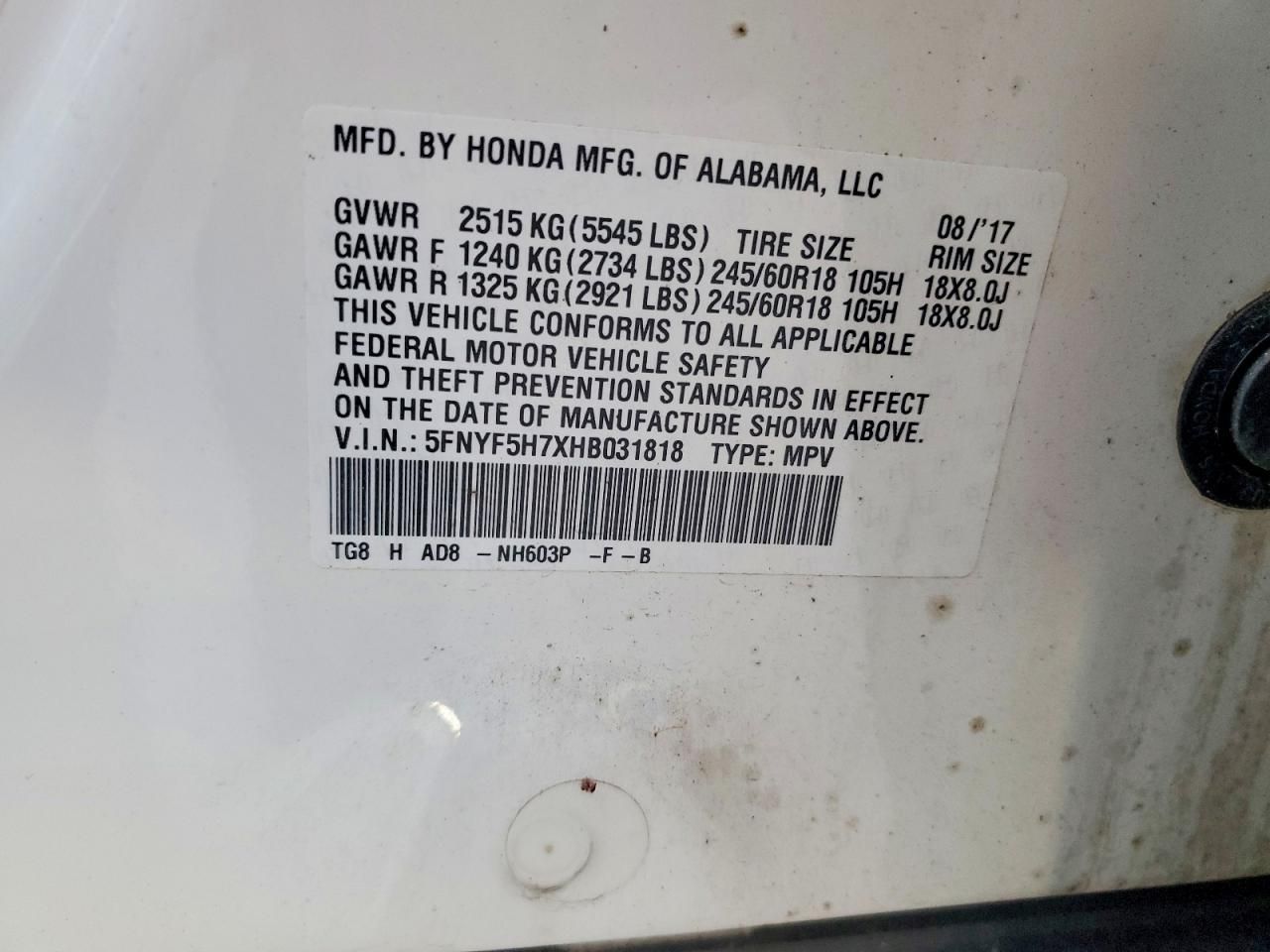 2017 Honda Pilot Exln