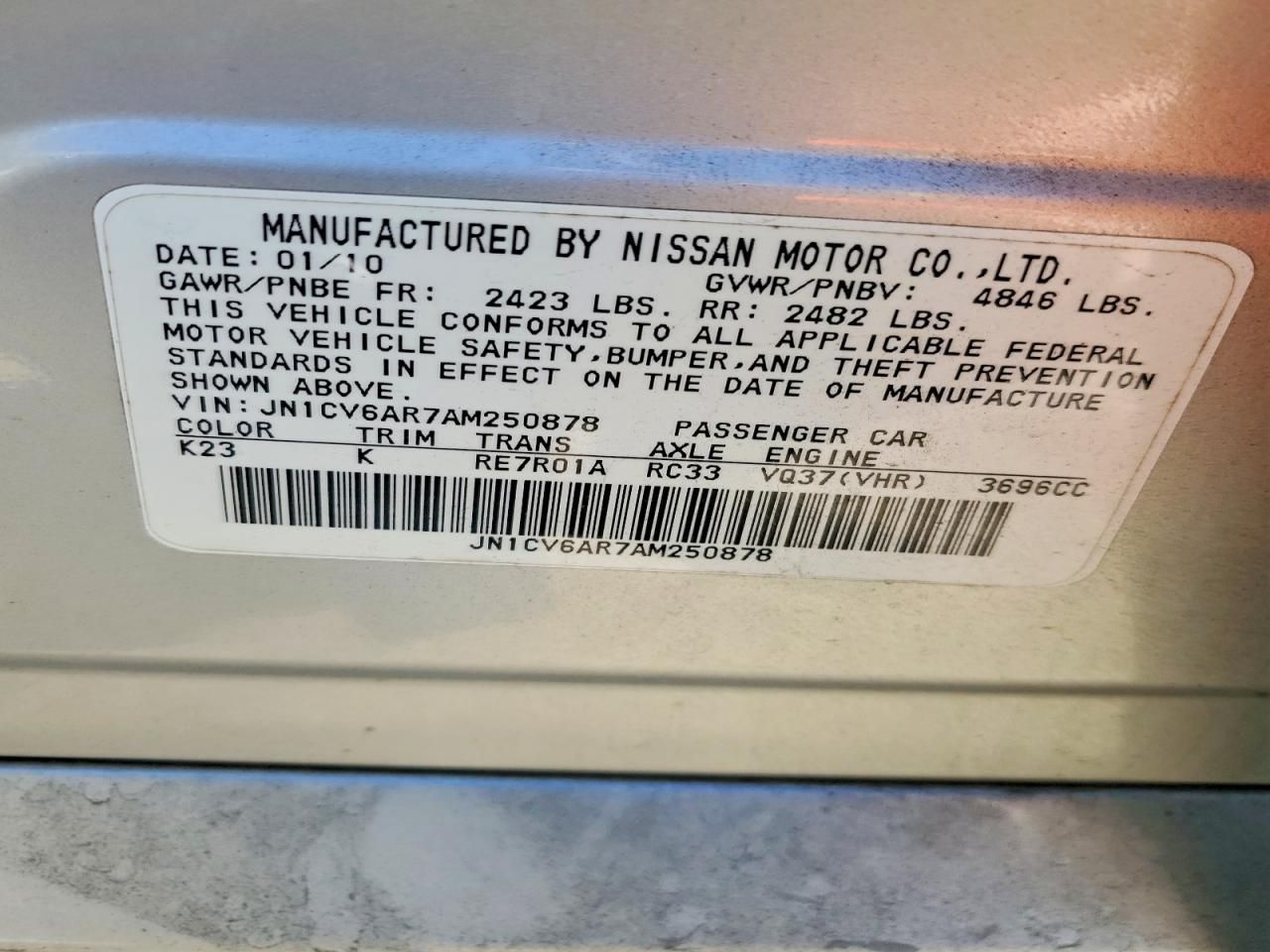 2010 Infinity G37 Sedan x