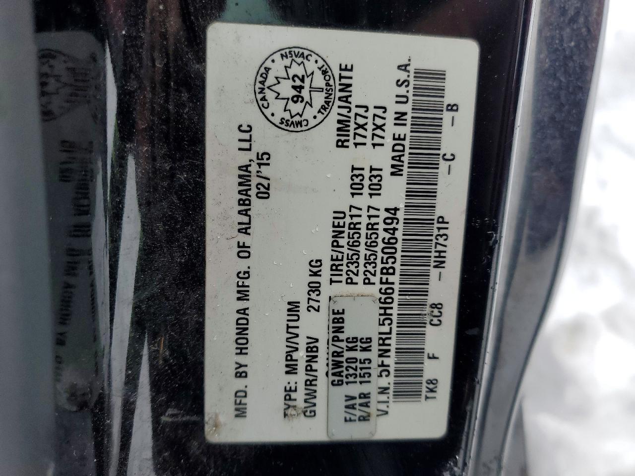 2015 Honda Odyssey exl