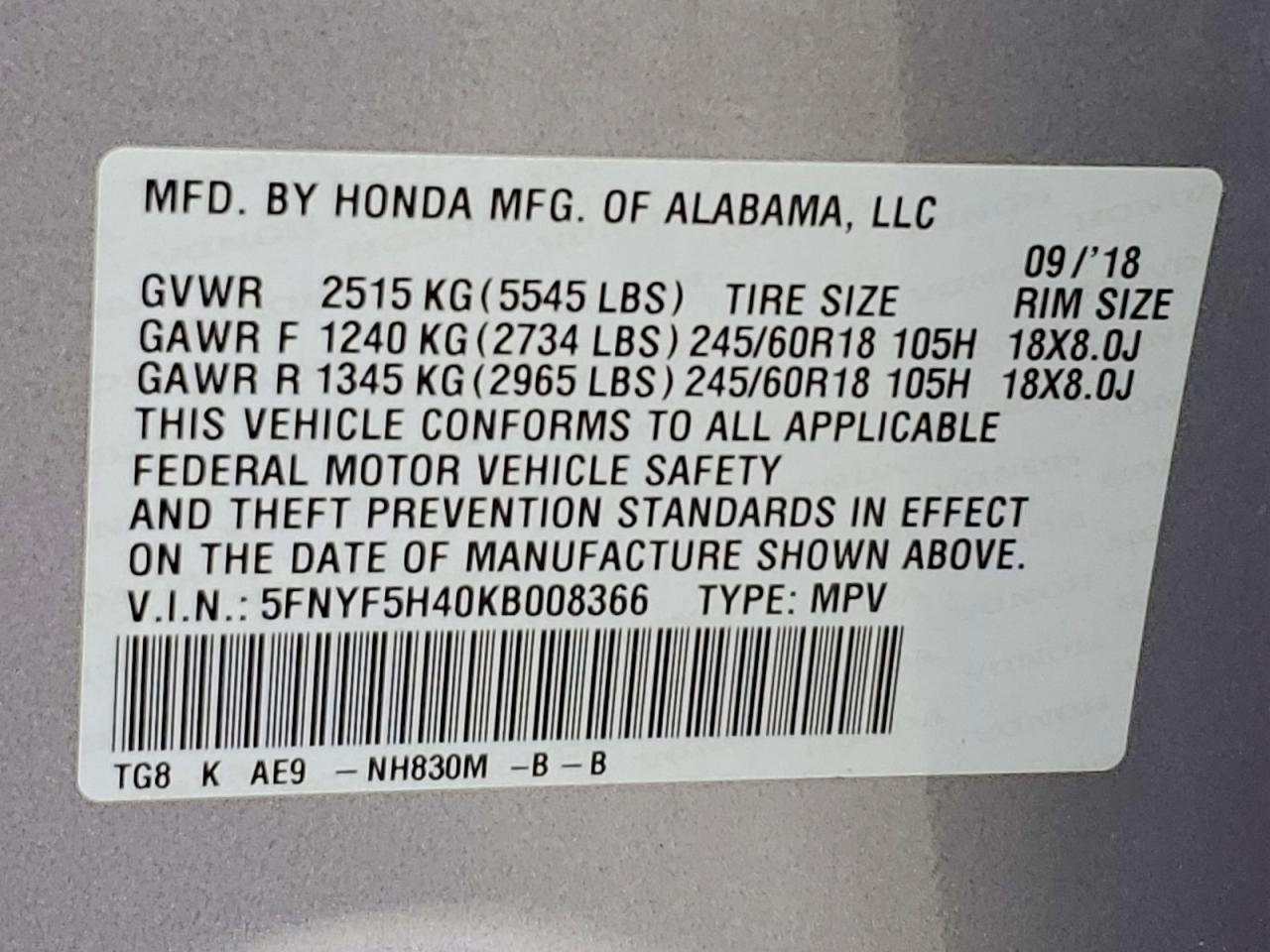 2019 Honda Pilot exl