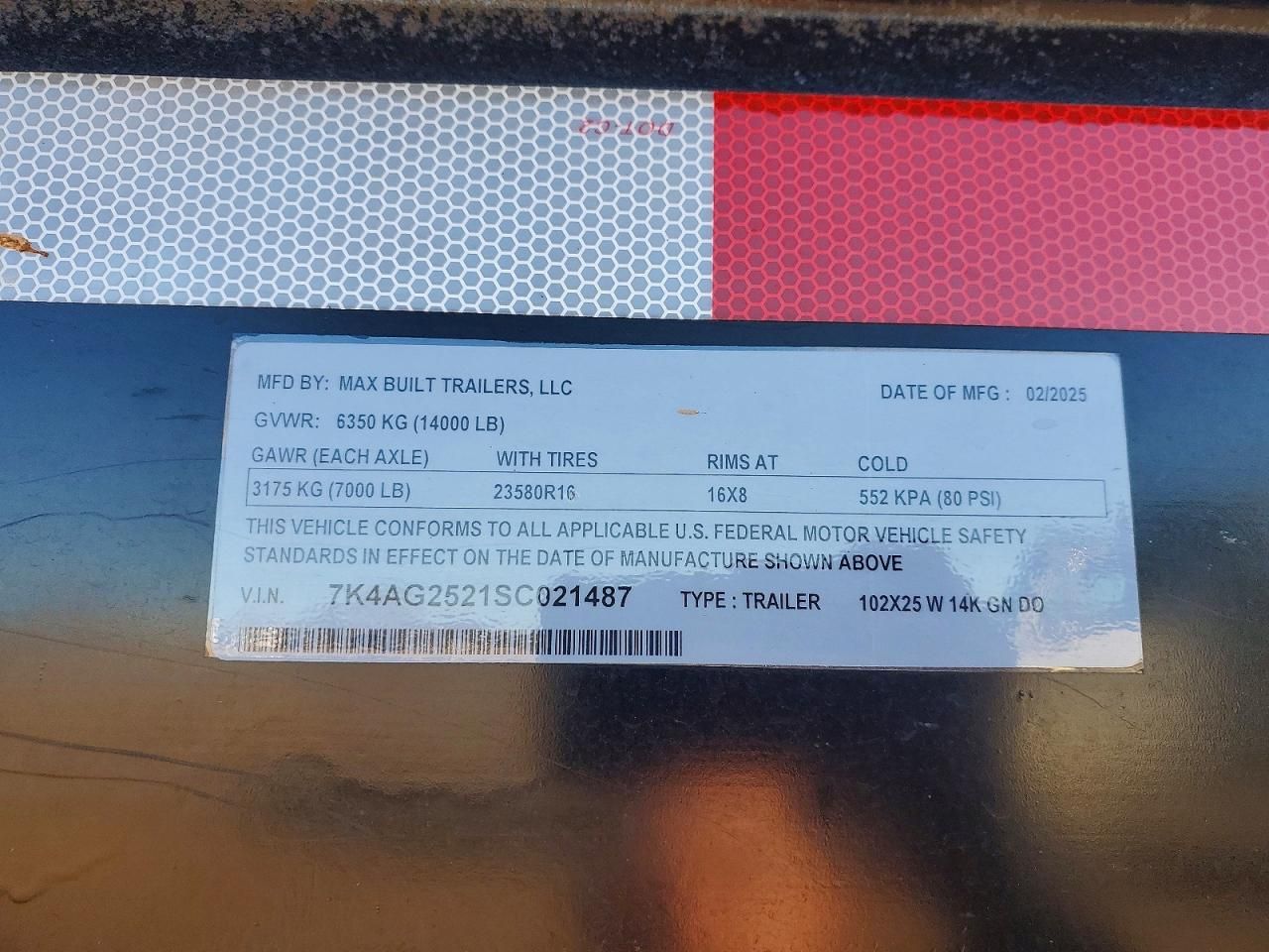 2025 Max Built 102X25 Equipment Trailer