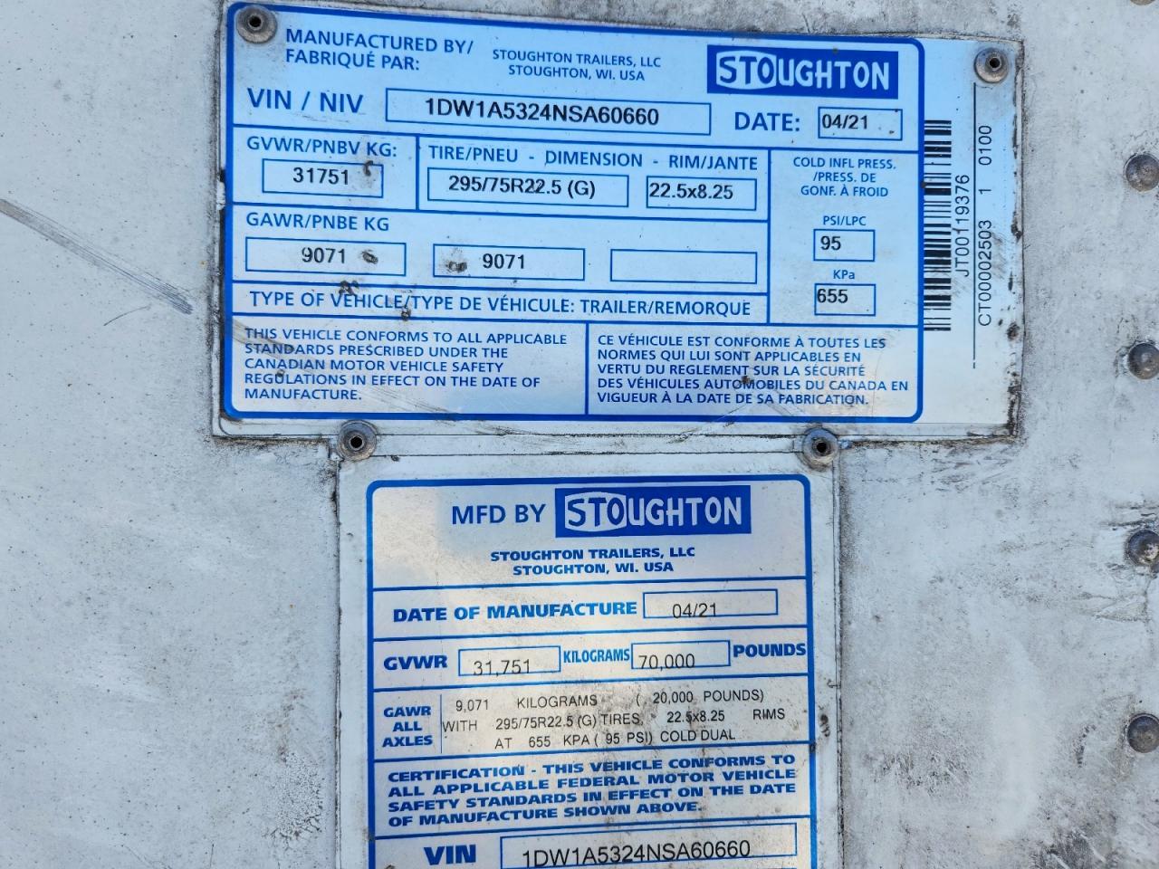 2022 Stoughton Ghton DRY Van Trailer