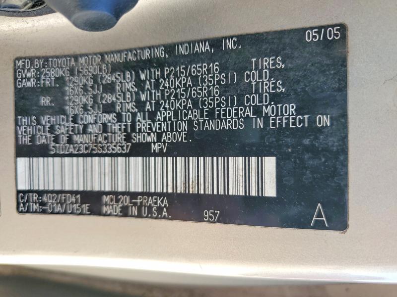 2005 Toyota Sienna ce 8 Passenger