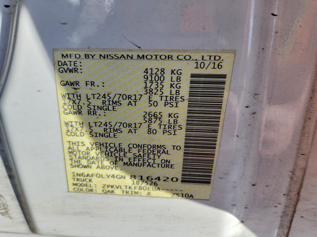 2016 Nissan NV 2500 Utility / Service Van