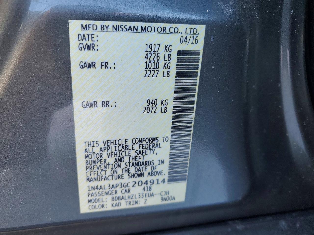 2016 Nissan Altima 2.5 sr
