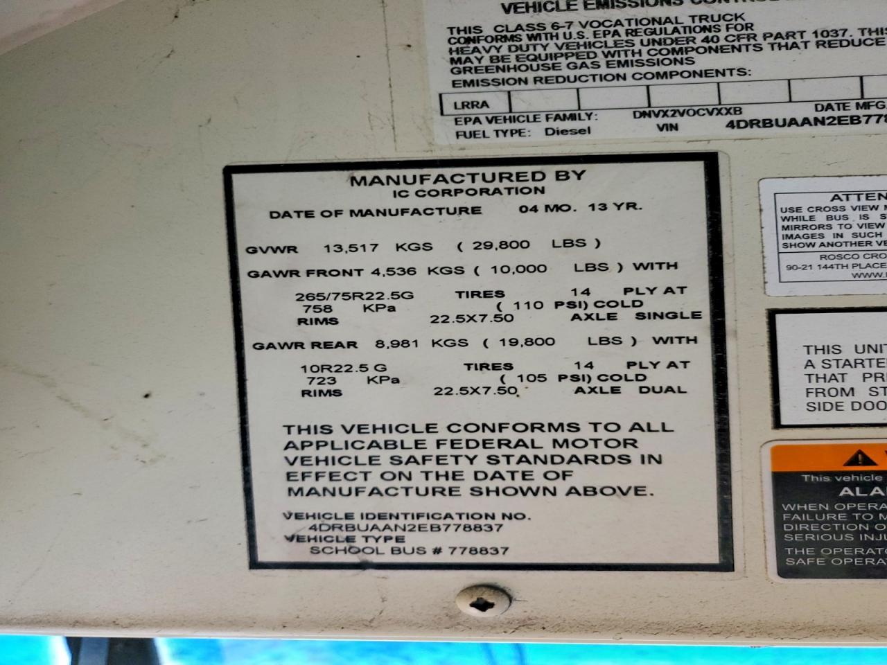 2014 Ic Corporation CE Series School-School Bus