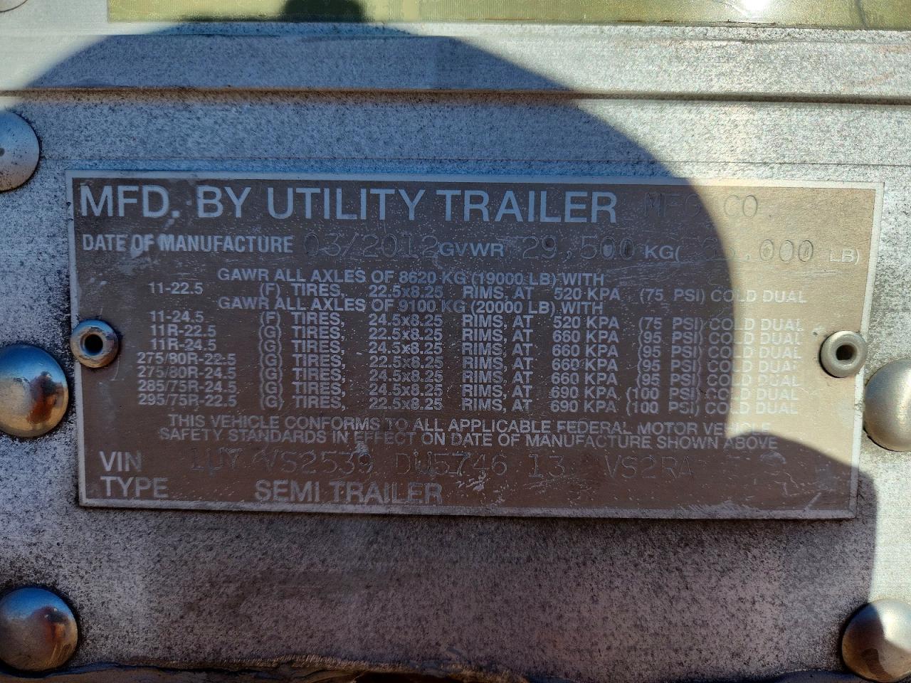 2013 Utility VS2RA Refrigerated Van Trailer