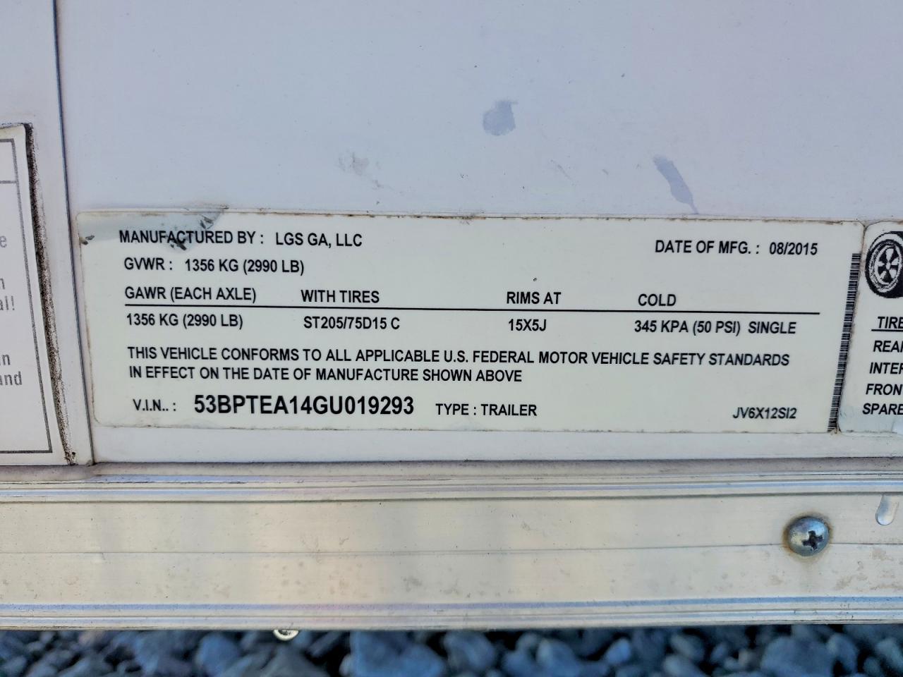 2016 Lgs Ga, Llc JV6X12SI2 Enclosed Cargo Trailer