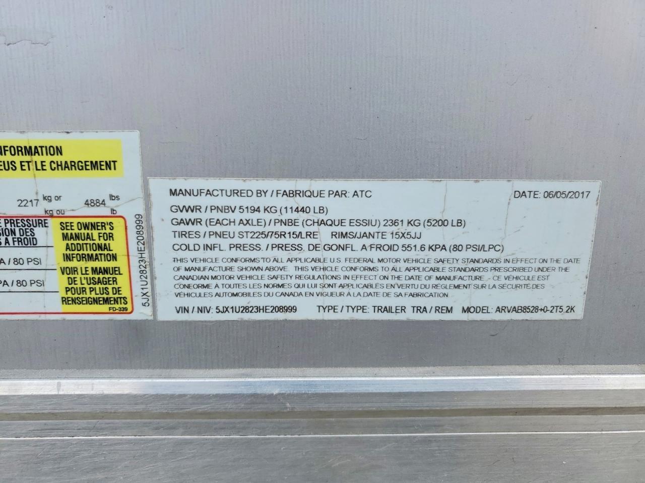 2017 ATC ARVAB8528+0-2T5 2K Camper