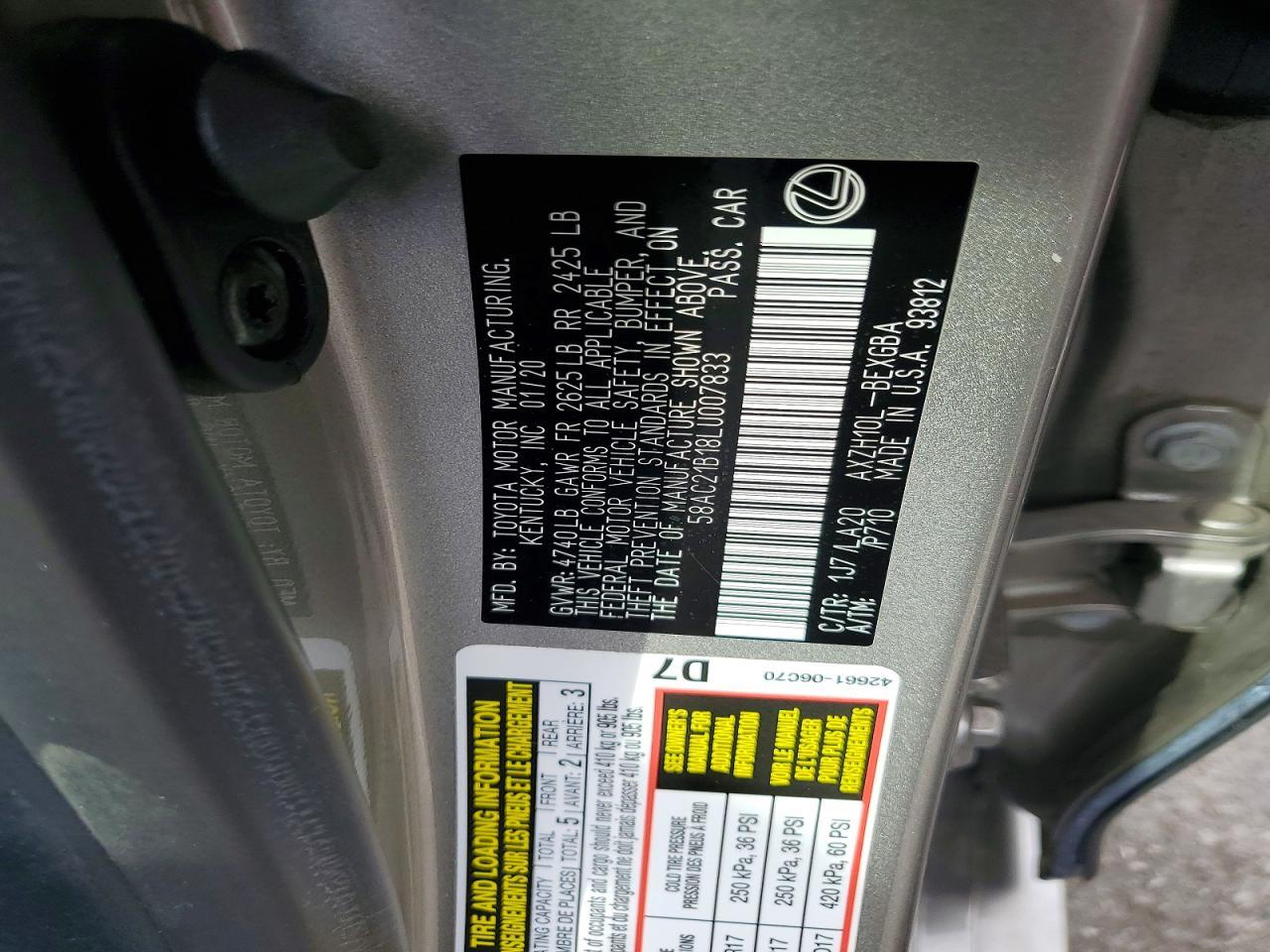 2020 Lexus Es 300h Base