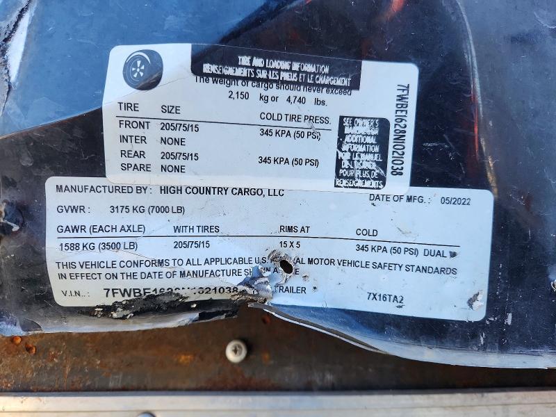 2022 High Country Cargo 7X16TA2 Enclosed Cargo Trailer